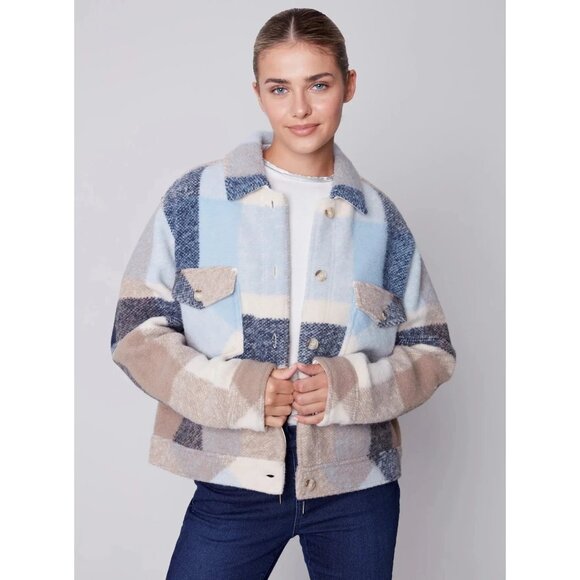 Charlie B Plaid Crop Shacket Women's Medium Wool Blend Comfortable Multicolor